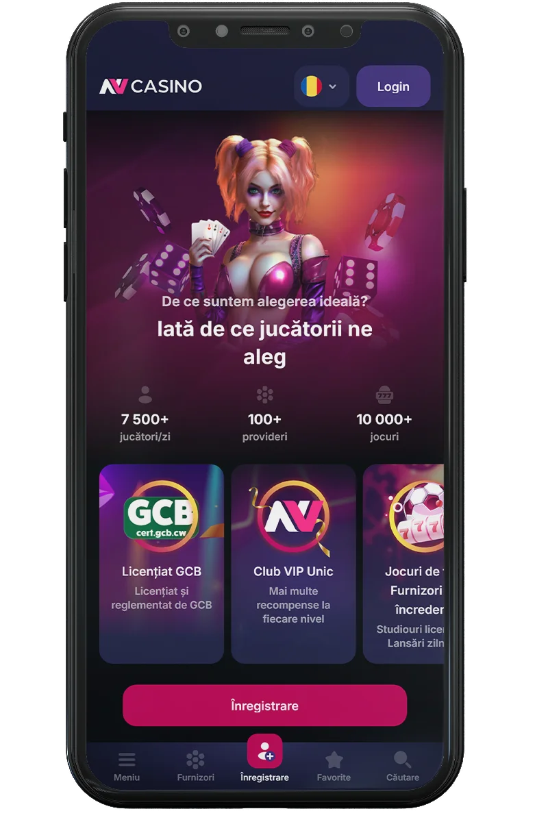 Captură de ecran a unui cazinou online pe un telefon mobil